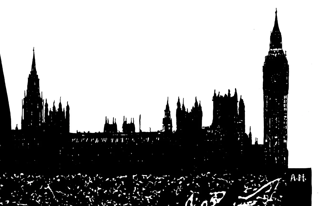 Detail of the Houses of Parliament in London in Red