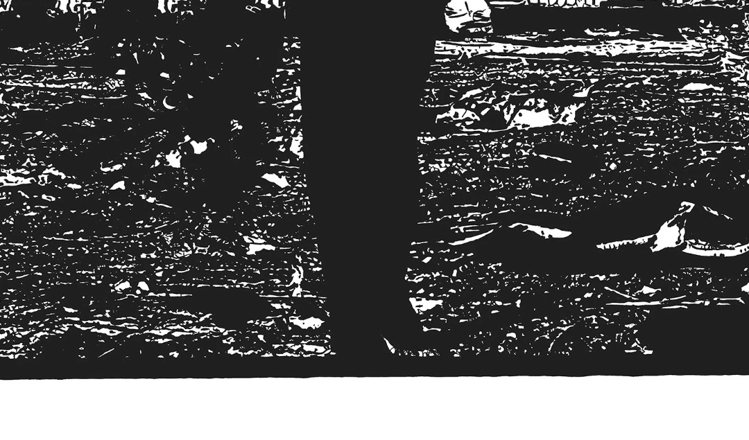 Detail of rubble and damaged ground in The Fractured Mask