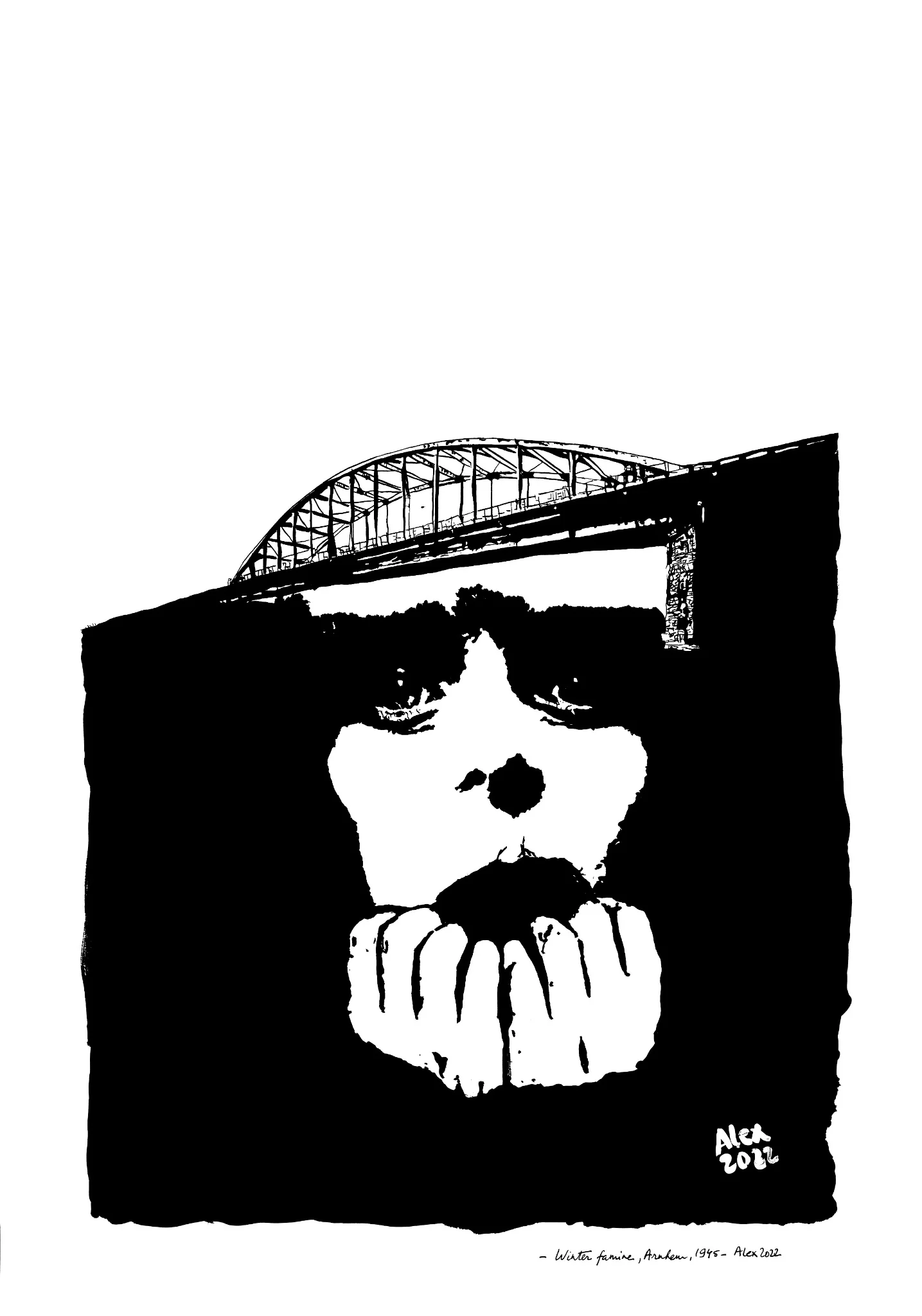 The Winter Famine in Arnhem, 1945, complete drawing, 2022