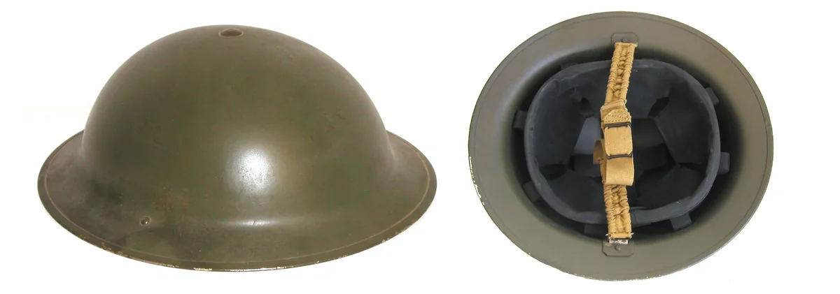 British Mark II helmet shown from the outside and inside